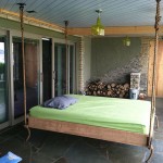 Custom wood and rope hanging outside bed