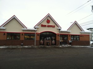 Painting new red apple gas station 